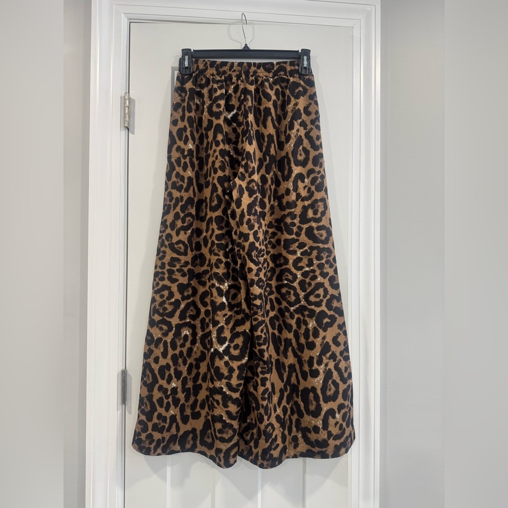 Leopard Brown Black Animal Print High Waisted Wide Leg Women’s Pants Large - Picture 5 of 14